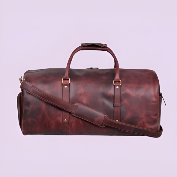 Brown Genuine Leather Luggage Bag - Image 2