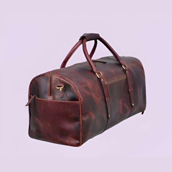 Brown Genuine Leather Luggage Bag - Image 3